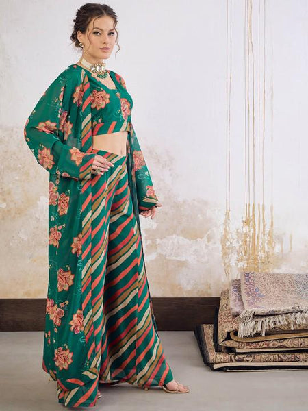 8Printed Crop Top With Palazzo & Shrug Set for Women, Coord Set, Festive Ethnic Indian Dress, Wedding Guest Indo Western Outfit, Lehenga VitansEthnics