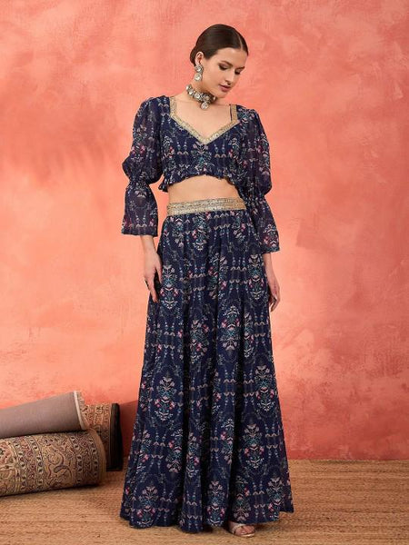 7Printed Crop Top With Skirt For Women, Indian Lehenga Choli, Wedding Guest Outfit, Indian Dress, Indian Gown Party Indo Western Dress VitansEthnics