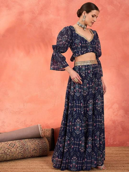 7Printed Crop Top With Skirt For Women, Indian Lehenga Choli, Wedding Guest Outfit, Indian Dress, Indian Gown Party Indo Western Dress VitansEthnics