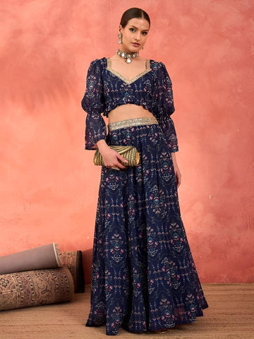 7Printed Crop Top With Skirt For Women, Indian Lehenga Choli, Wedding Guest Outfit, Indian Dress, Indian Gown Party Indo Western Dress VitansEthnics