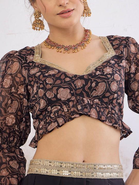 6Printed Crop Top With Skirt For Women, Indian Lehenga Choli, Wedding Guest Outfit, Indian Dress, Indian Gown Party Indo Western Dress VitansEthnics