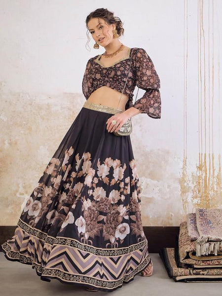 6Printed Crop Top With Skirt For Women, Indian Lehenga Choli, Wedding Guest Outfit, Indian Dress, Indian Gown Party Indo Western Dress VitansEthnics