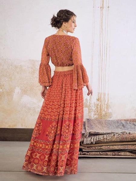 3Ethnic Printed Crop Top With Skirt For Women, Indian Lehenga Choli, Wedding Guest Outfit, Indian Dress, Indian Gown Party Indo Western Dress VitansEthnics