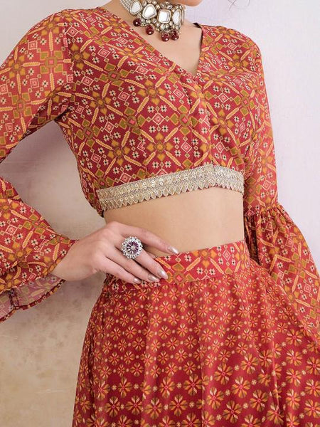 3Ethnic Printed Crop Top With Skirt For Women, Indian Lehenga Choli, Wedding Guest Outfit, Indian Dress, Indian Gown Party Indo Western Dress VitansEthnics