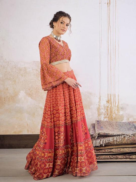 3Ethnic Printed Crop Top With Skirt For Women, Indian Lehenga Choli, Wedding Guest Outfit, Indian Dress, Indian Gown Party Indo Western Dress VitansEthnics