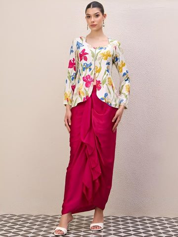 Floral Printed Square Neck Printed Top & Skirt Set For Women, Indian Top with Dhoti Skirt Set, Ethnic Indo Western Fusion Outfit, Coords18 VitansEthnics