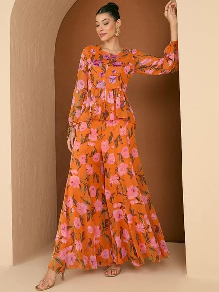 Floral Printed & Embellished Top With Palazzo Co-Ord Set For Women, Top with Palazzo, Indowestern Outfit, Indian Dress, Wedding Guest Outfit4 VitansEthnics