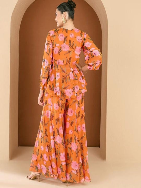 Floral Printed & Embellished Top With Palazzo Co-Ord Set For Women, Top with Palazzo, Indowestern Outfit, Indian Dress, Wedding Guest Outfit4 VitansEthnics