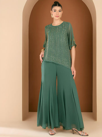 Embellished Asymmetric Top With Palazzo Co-Ords Set For Women, Top with Palazzo Set, Indo Western Outfit, Ethnic Indian Dress, Wedding Wear14 VitansEthnics