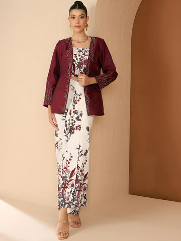 Embellished Crop Top, Draped Skirt With Jacket Set For Women, Wedding Guest Outfit, Ethnic Indo Western Fusion Outfit, Coords Set13 VitansEthnics