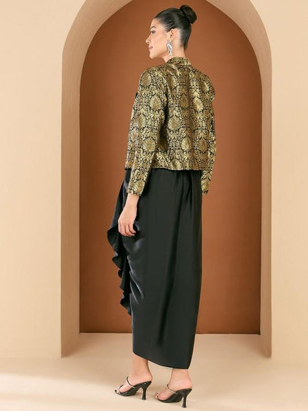 2-Pcs Noctched Lapel Collar Jacket & Skirt Set For Women, Wedding Guest Outfit, Ethnic Indo Western Outfit, Fusion Coord Set5 VitansEthnics