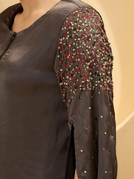 Embellished & Printed Satin Jacket With Palazzo Set For Women, Wedding Guest Outfit, Ethnic Indo Western Fusion Outfit, Co-ords Set3 VitansEthnics