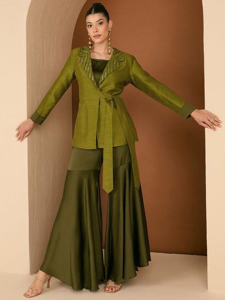 Embellished Blazer With Sharara Pants Set For Women, Indian Jacket with Palazzo Set, Ethnic Wedding Guest Indo Western Outfit, Fusion Coords26 EtsyImport