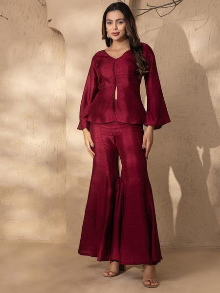 V Neck Slit Front Peplum Top With Palazzo Set for Women, Coord Set, Festival Outfit Ethnic Indian Dress, Wedding Guest Indo Western Outfit6 VitansEthnics