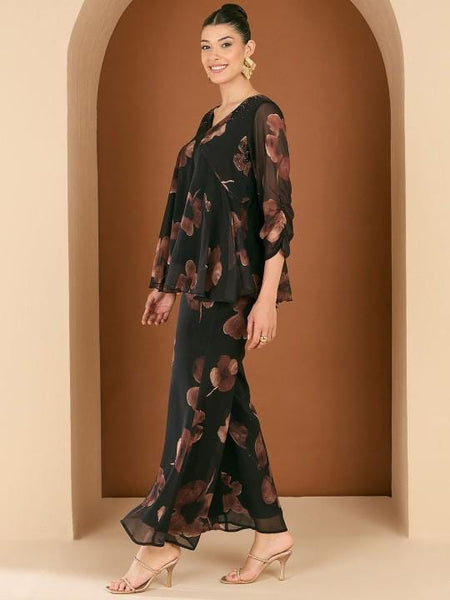 Embellished Sequin Top With Palazzo Co-Ord Set For Women, Floral Printed Indo Western Outfit, Ethnic Indian Dress, Wedding Guest Outfit18 EtsyImport