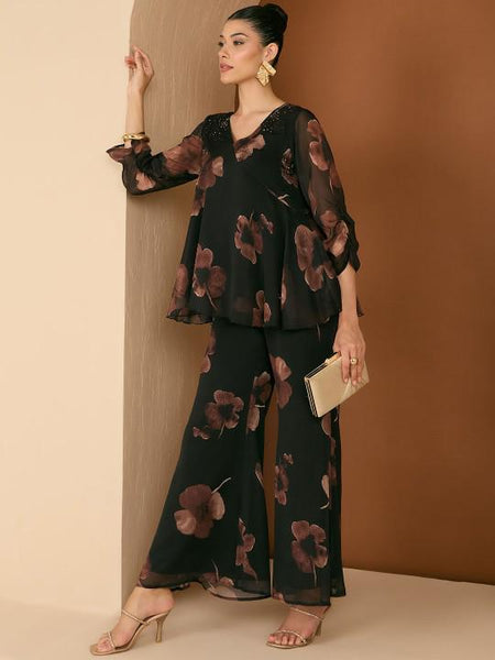Embellished Sequin Top With Palazzo Co-Ord Set For Women, Floral Printed Indo Western Outfit, Ethnic Indian Dress, Wedding Guest Outfit18 EtsyImport