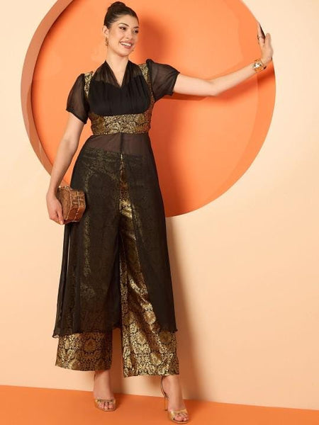 Brocade Tunic With Palazzo Set for Women, Coord Set, Festive Outfit, Ethnic Indian Dress, Party Indo Western Outfit, Wedding Guest Outfit17 EtsyImport