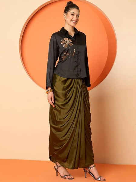 Embellished Shirt With Draped Skirt Set For Women, Indian Top with Dhoti Skirt, Ethnic Indo Western Fusion Outfit, Wedding Guest Outfit16 EtsyImport