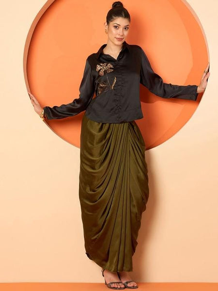 Embellished Shirt With Draped Skirt Set For Women, Indian Top with Dhoti Skirt, Ethnic Indo Western Fusion Outfit, Wedding Guest Outfit16 EtsyImport