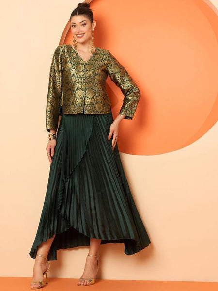Brocade Top With Skirt Set For Women, Wedding Guest Outfit, Ethnic Indo Western Outfit, Fusion Coord Set, Indian Top With Wrap Pleated Skirt15 EtsyImport