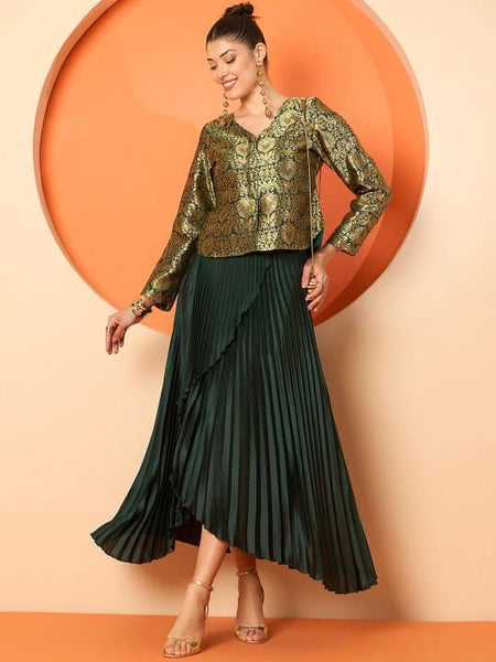 Brocade Top With Skirt Set For Women, Wedding Guest Outfit, Ethnic Indo Western Outfit, Fusion Coord Set, Indian Top With Wrap Pleated Skirt15 EtsyImport