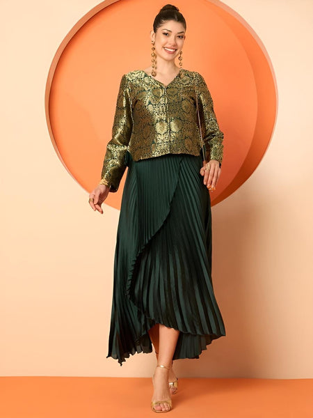 Brocade Top With Skirt Set For Women, Wedding Guest Outfit, Ethnic Indo Western Outfit, Fusion Coord Set, Indian Top With Wrap Pleated Skirt15 EtsyImport