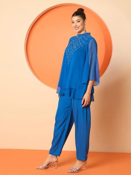 Embellished Top With Trousers Set for Women, Coord Set, Festive Outfit, Ethnic Indian Dress, Party Indo Western Outfit, Wedding Kurti Set11 EtsyImport