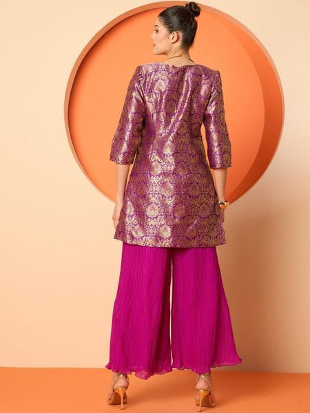 Brocade V-Neck Coat With Palazzo Set For Women, Co-ord Set, Indo Western Outfit, Ethnic Indian Dress, Wedding Guest Outfit, Kurta Set10 EtsyImport