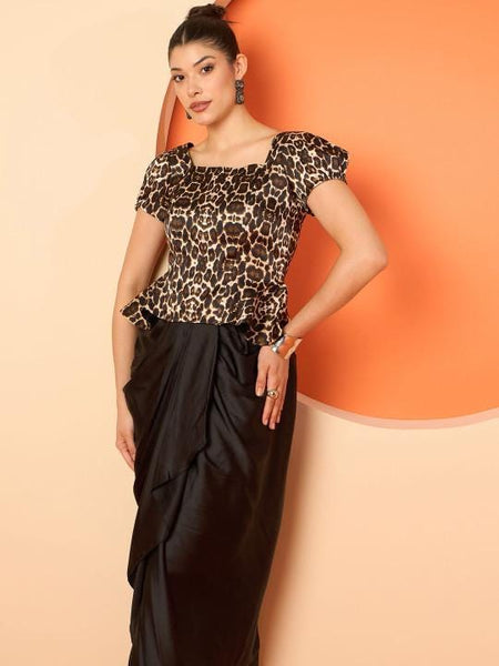 Square Neck Peplum Top With Drape Skirt Set For Women, Indian Top with Dhoti Skirt Set, Ethnic Indo Western Outfit, Fusion Coord Set8 EtsyImport