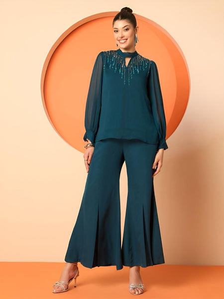 Embellished Mandarin Collar Top With Palazzo Set For Women, Coord Set, Indo Western Outfit, Ethnic Indian Dress, Wedding Guest Outfit6 EtsyImport