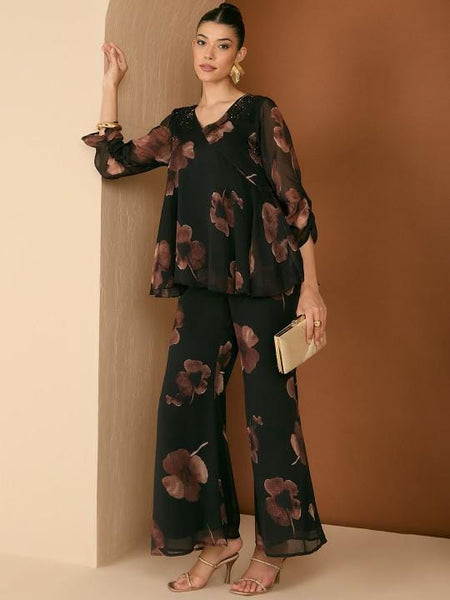 Embellished Sequin Top With Palazzo Co-Ord Set For Women, Floral Printed Indo Western Outfit, Ethnic Indian Dress, Wedding Guest Outfit18 EtsyImport