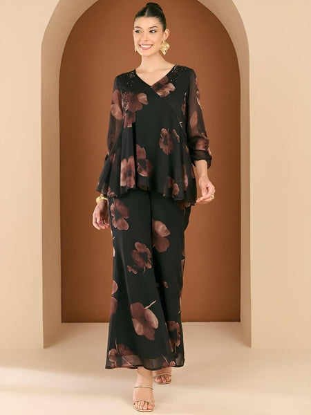 Embellished Sequin Top With Palazzo Co-Ord Set For Women, Floral Printed Indo Western Outfit, Ethnic Indian Dress, Wedding Guest Outfit18 EtsyImport