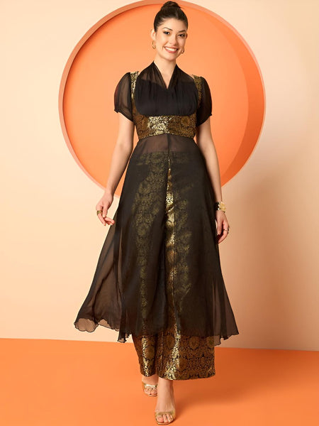 Brocade Tunic With Palazzo Set for Women, Coord Set, Festive Outfit, Ethnic Indian Dress, Party Indo Western Outfit, Wedding Guest Outfit17 EtsyImport