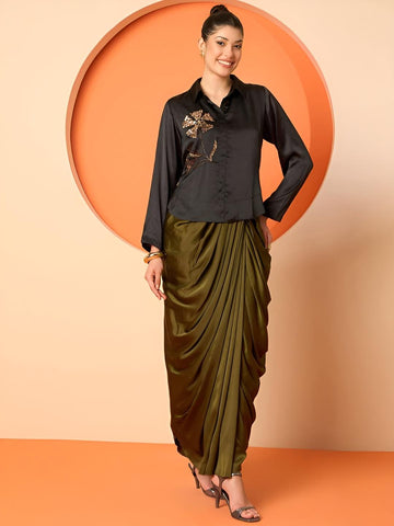 Embellished Shirt With Draped Skirt Set For Women, Indian Top with Dhoti Skirt, Ethnic Indo Western Fusion Outfit, Wedding Guest Outfit16 EtsyImport