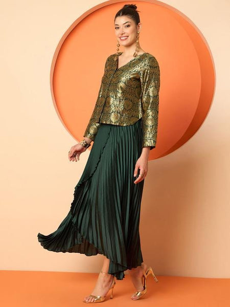 Brocade Top With Skirt Set For Women, Wedding Guest Outfit, Ethnic Indo Western Outfit, Fusion Coord Set, Indian Top With Wrap Pleated Skirt15 EtsyImport