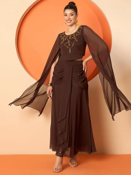 Embellished Crop Top & Draped Skirt Set For Women, Wedding Indian Top with Dhoti Skirt Set, Ethnic Indo Western Outfit, Fusion Co-ord Set14 EtsyImport