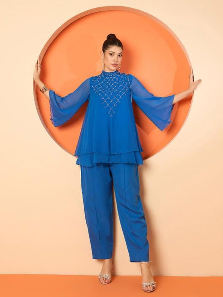 Embellished Top With Trousers Set for Women, Coord Set, Festive Outfit, Ethnic Indian Dress, Party Indo Western Outfit, Wedding Kurti Set11 EtsyImport