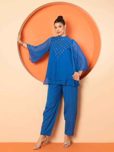 Embellished Top With Trousers Set for Women, Coord Set, Festive Outfit, Ethnic Indian Dress, Party Indo Western Outfit, Wedding Kurti Set11 EtsyImport