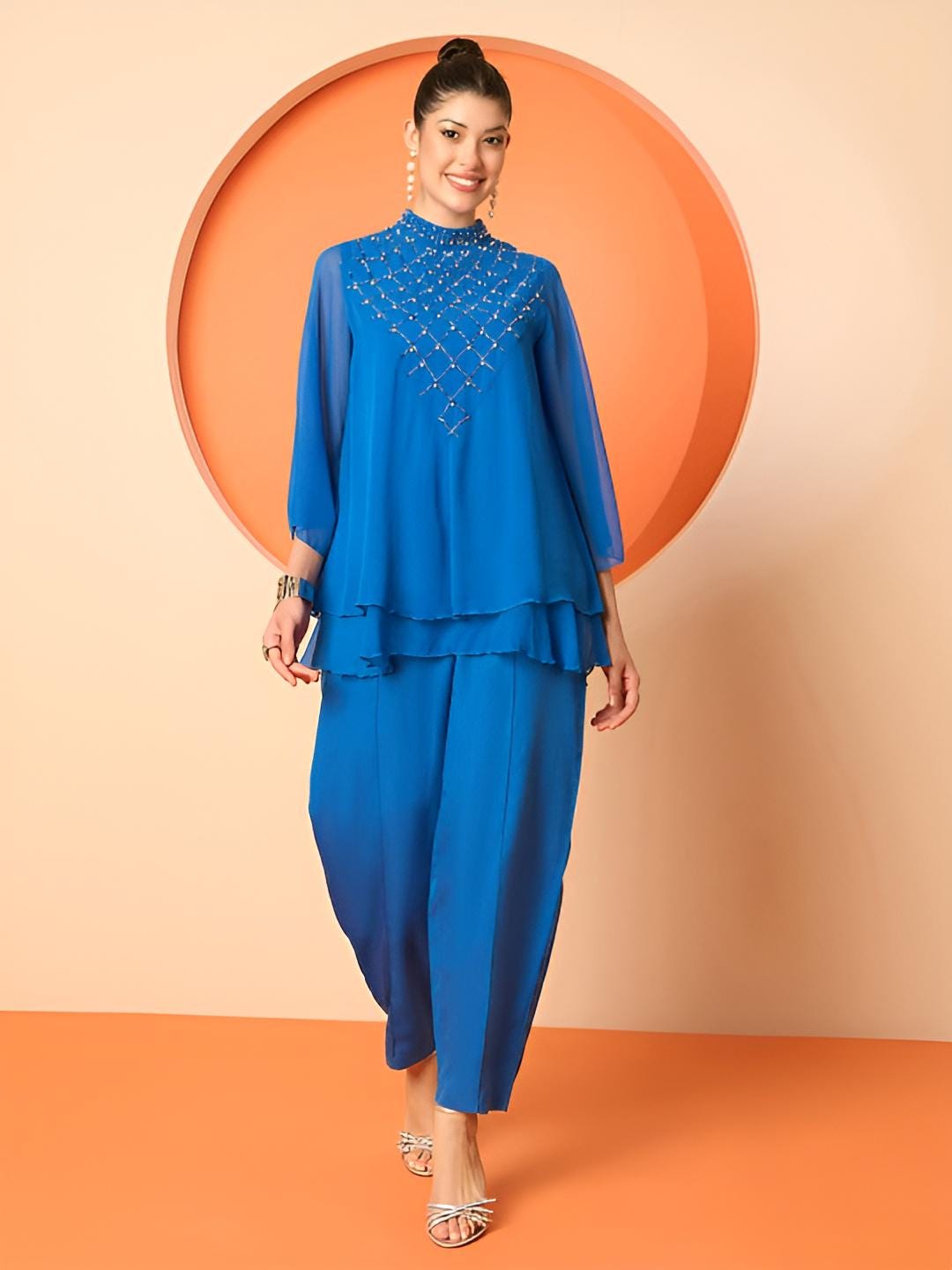 Embellished Top With Trousers Set for Women, Coord Set, Festive Outfit, Ethnic Indian Dress, Party Indo Western Outfit, Wedding Kurti Set11 EtsyImport