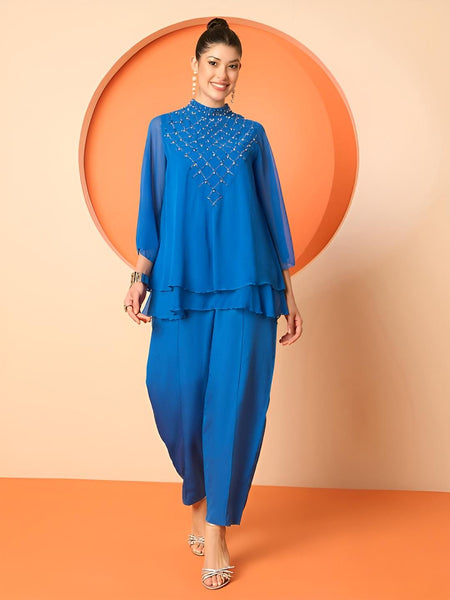 Embellished Top With Trousers Set for Women, Coord Set, Festive Outfit, Ethnic Indian Dress, Party Indo Western Outfit, Wedding Kurti Set11 EtsyImport