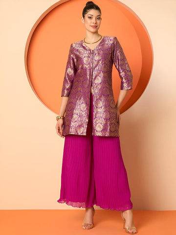 Brocade V-Neck Coat With Palazzo Set For Women, Co-ord Set, Indo Western Outfit, Ethnic Indian Dress, Wedding Guest Outfit, Kurta Set10 EtsyImport