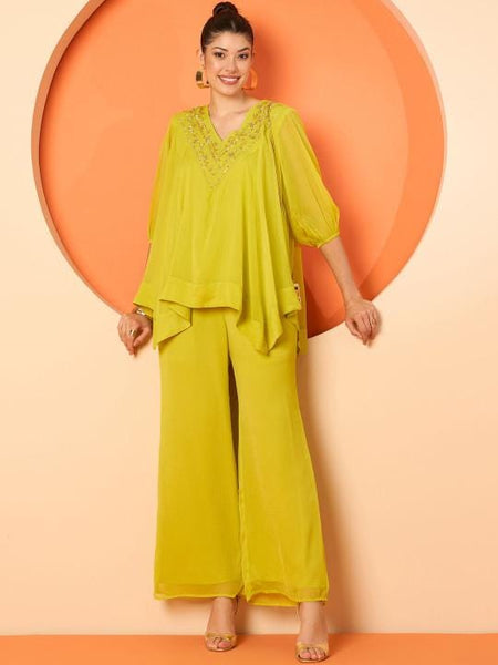 Embellished Asymmetric Top With Palazzo Set For Women, Party Wear Kurti Set, Indo Western Outfit, Ethnic Indian Dress, Wedding Guest Outfit1 EtsyImport