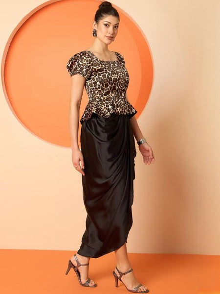 Square Neck Peplum Top With Drape Skirt Set For Women, Indian Top with Dhoti Skirt Set, Ethnic Indo Western Outfit, Fusion Coord Set8 EtsyImport