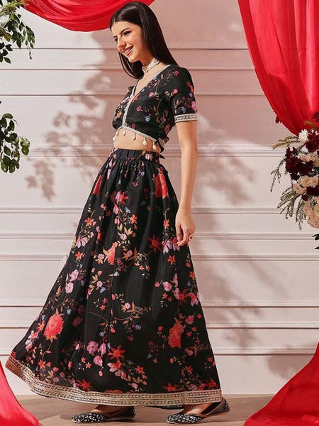 Floral Printed Crop Top With Skirt For Women, Indian Lehenga Choli, Wedding Guest Outfit, Indian Dress, Party Indo Western Dress3 EtsyImport