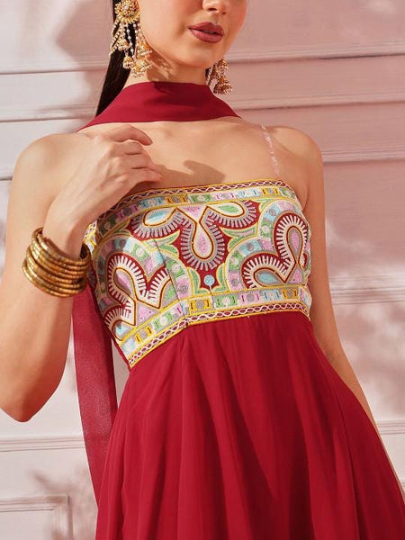 Embroidered Strapless Ethnic Maxi Dress With Dupatta For Women, Indian Dress, Indo Western Outfit, Indian Gown, Wedding Guest Outfit4 EtsyImport