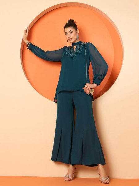 Embellished Mandarin Collar Top With Palazzo Set For Women, Coord Set, Indo Western Outfit, Ethnic Indian Dress, Wedding Guest Outfit6 EtsyImport