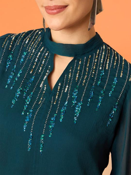 Embellished Mandarin Collar Top With Palazzo Set For Women, Coord Set, Indo Western Outfit, Ethnic Indian Dress, Wedding Guest Outfit6 EtsyImport