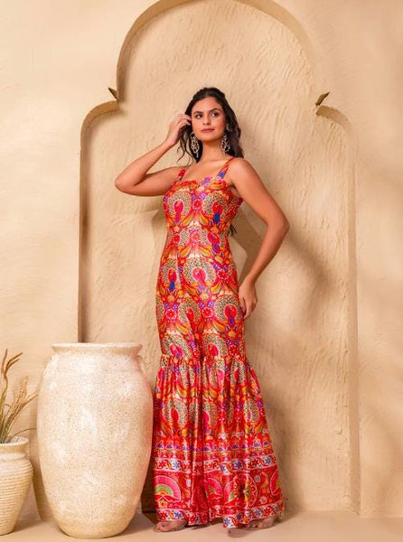 Ethnic Printed Bell Bottom Flare Jumpsuit For Women, Indian Jumpsuit, Indian One Piece Dress, Indo Western Outfit, Wedding Guest Outfit5 EtsyImport