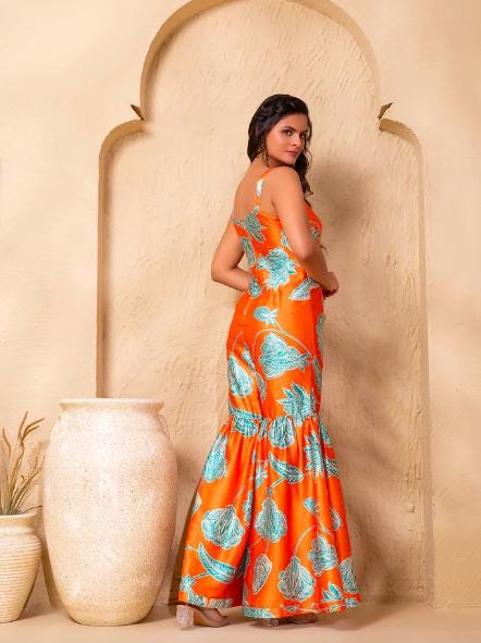 Floral Printed Bell Bottom Flare Jumpsuit For Women, Indian Jumpsuit, Indian One Piece Dress, Indo Western Outfit, Wedding Guest Outfit6 EtsyImport
