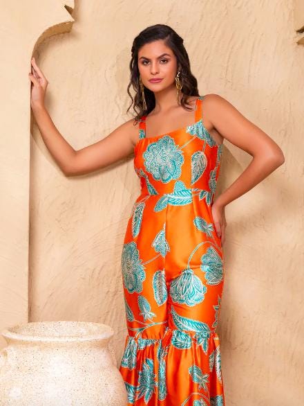 Floral Printed Bell Bottom Flare Jumpsuit For Women, Indian Jumpsuit, Indian One Piece Dress, Indo Western Outfit, Wedding Guest Outfit6 EtsyImport